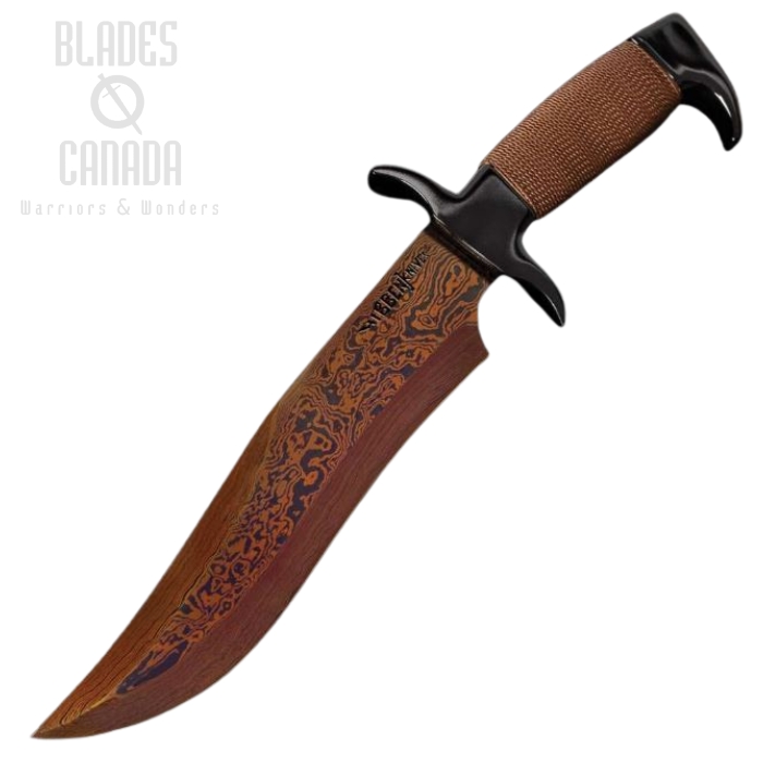 Gil Hibben Hellfyre Highlander Bowie Fixed Blade Knife, Damascus, Leather Sheath, GH5089